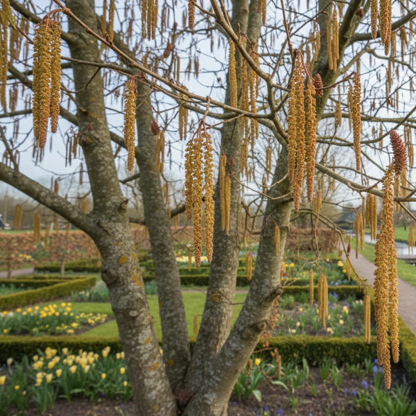 Elzenboom (Alnus glutinosa) meerstammig in de tuin