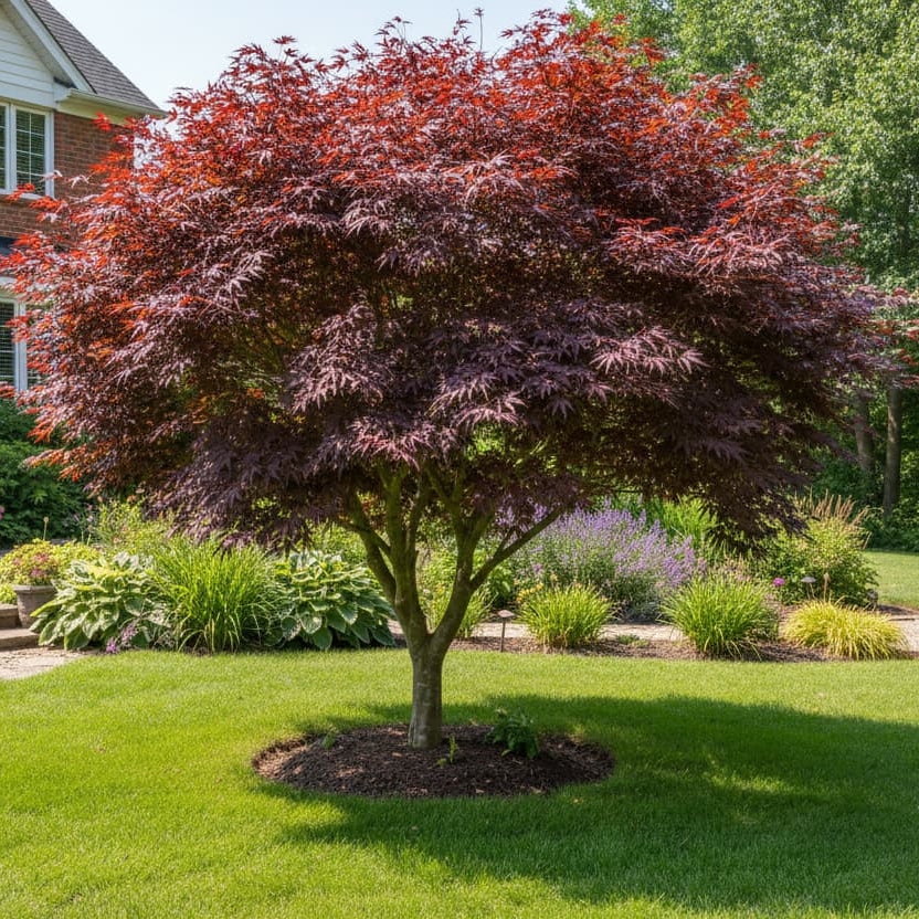 Japanse esdoorn Acer atropurpureum in tuin