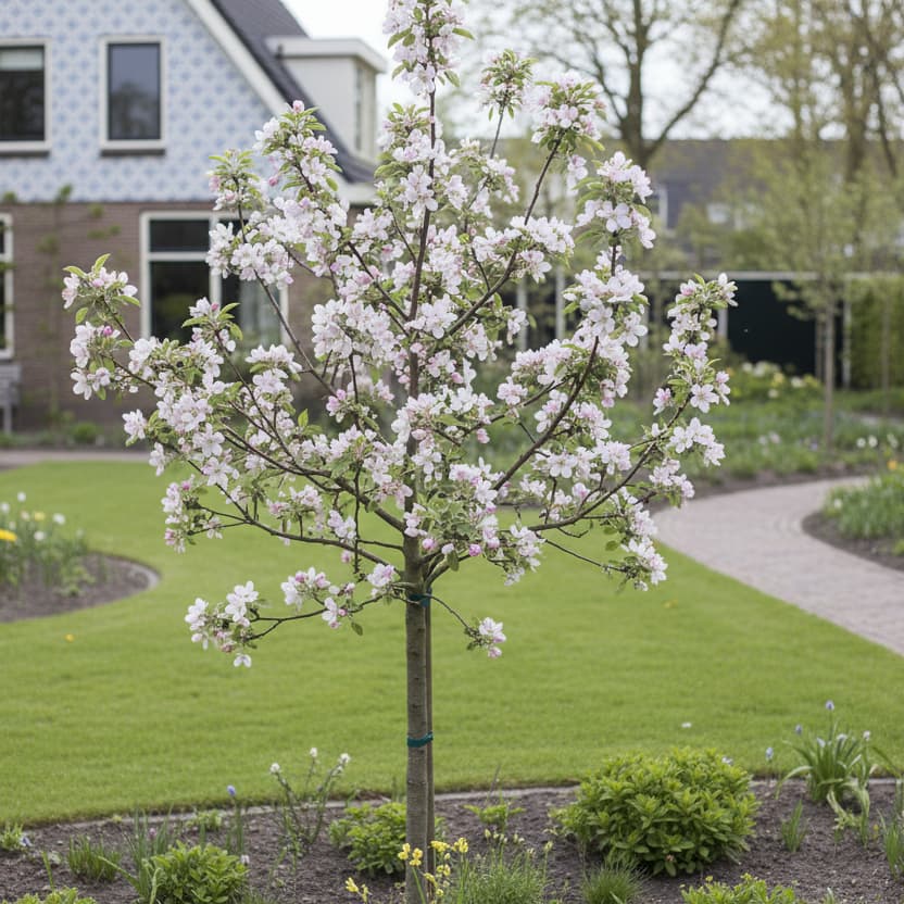 Malus Red Sentinel bloesemboom in tuin