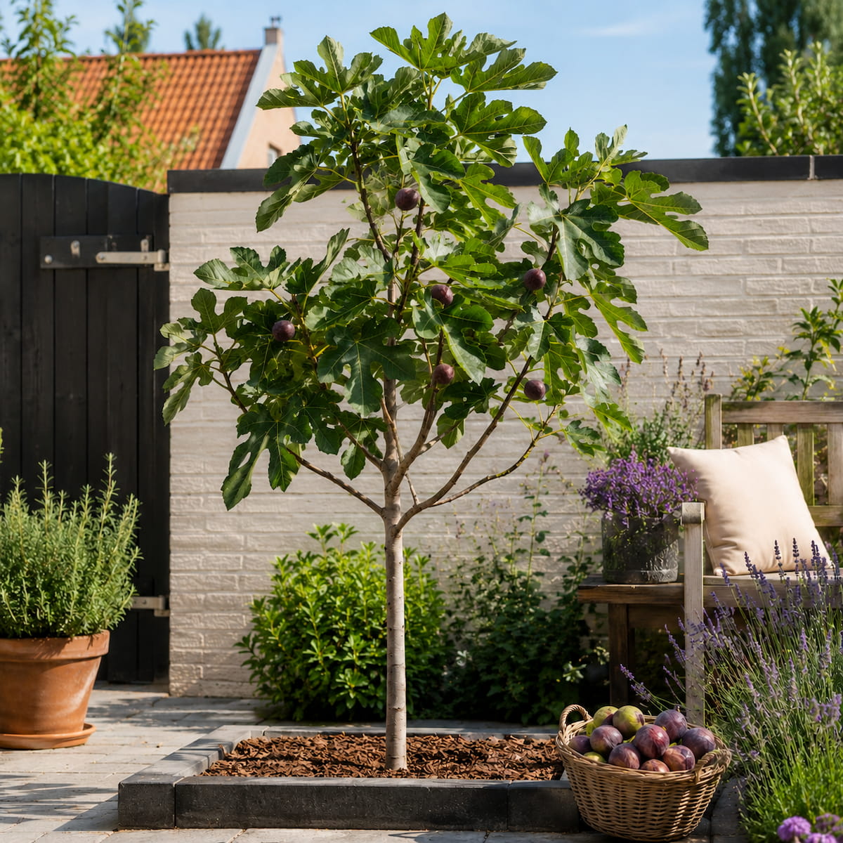 Vijgenboom Brown Turkey op stam in een zonnige tuin